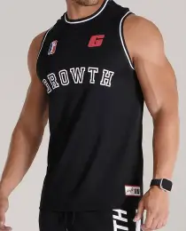 REGATA BASQUETE PRETA LOGO BRANCO GROWTH DESDE 2009