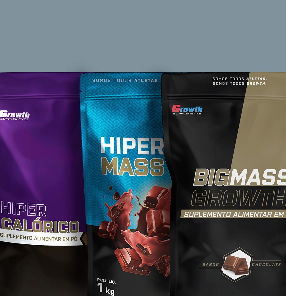 Os três hipercalóricos da Growth Supplements: Hipercalórico, Hiper Mass e Big Mass Pro