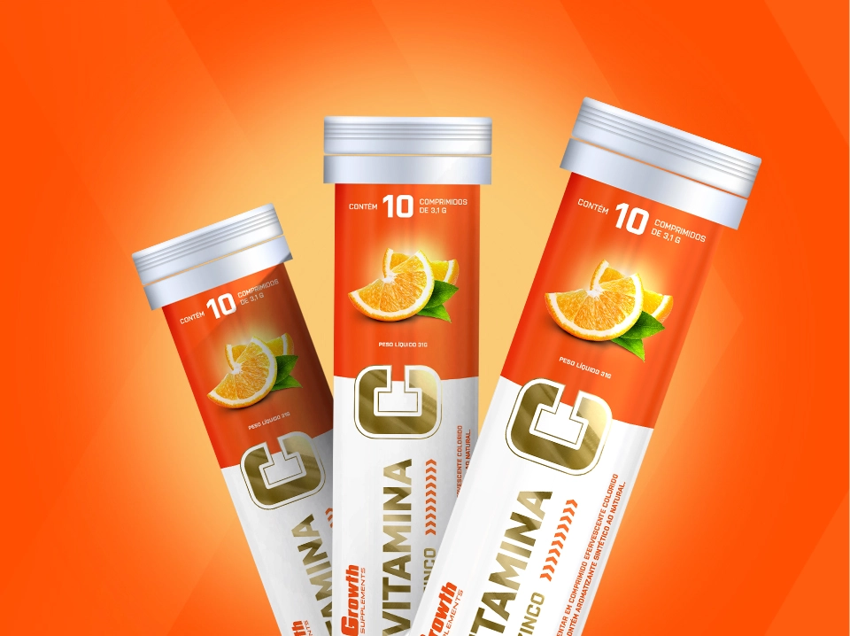 Três tubos de vitamina C da Growth Supplements