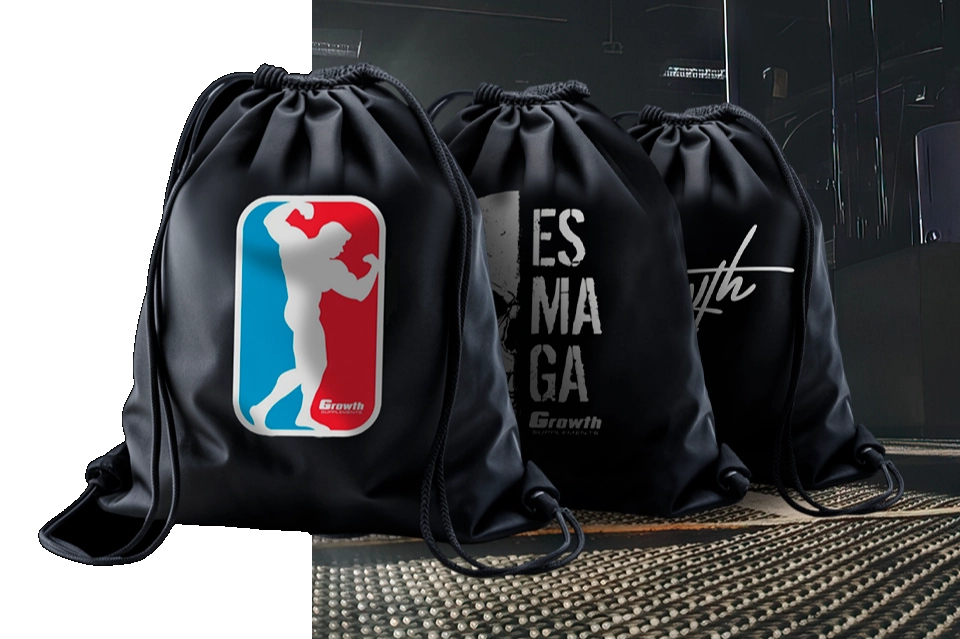 Foto de três modelos de sacola tipo mochila da Growth Supplements