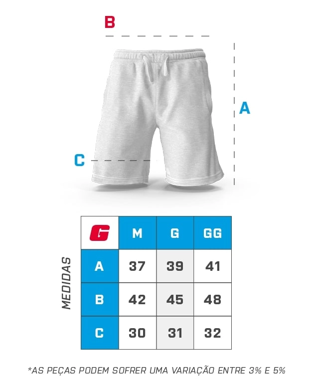 Tabela de medidas do short - GROWTH SUPPLEMENTS