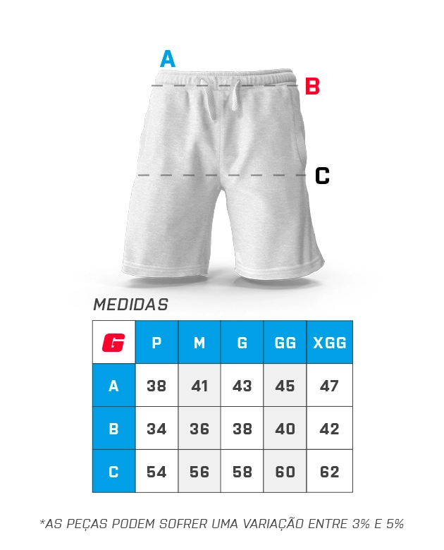 Tabela de medidas do Short - GROWTH SUPPLEMENTS